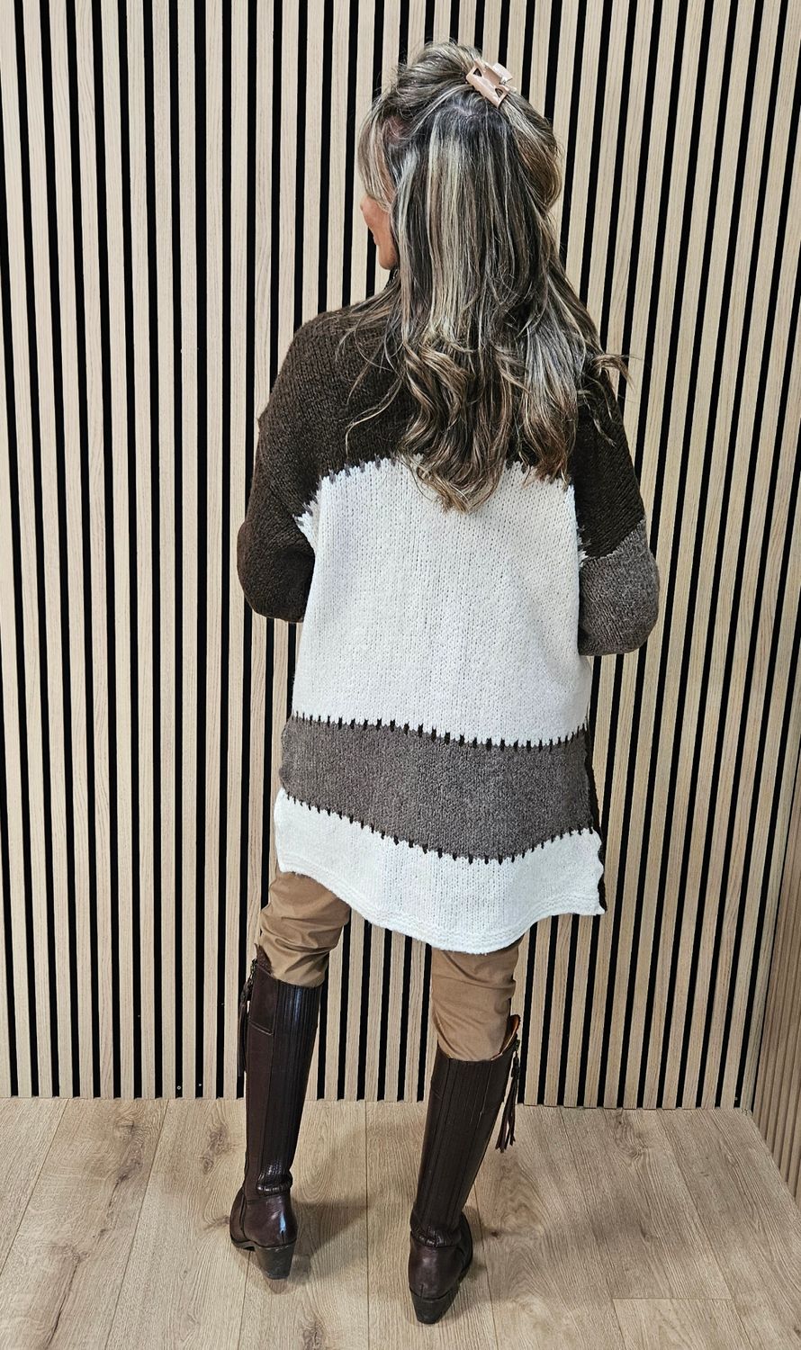 Colour Block Longline Cardigan – Chocolate