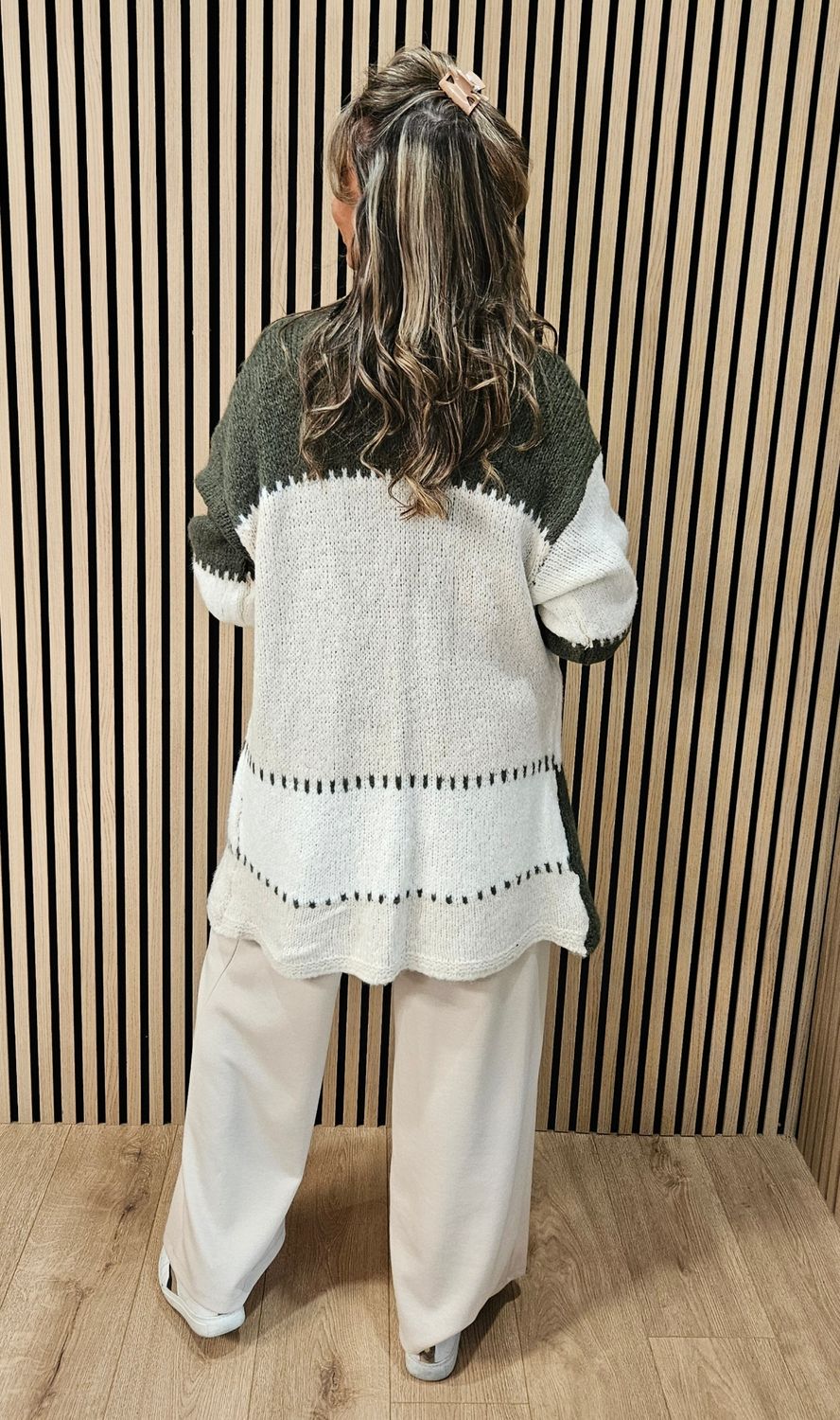 Colour Block Longline Cardigan – Khaki