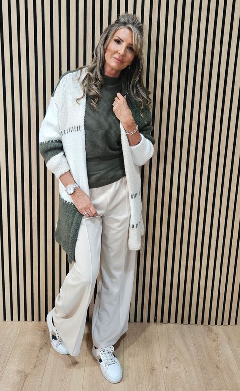 Colour Block Longline Cardigan – Khaki