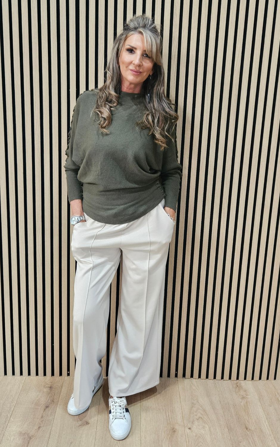 Ribbed Batwing Jumper – Khaki