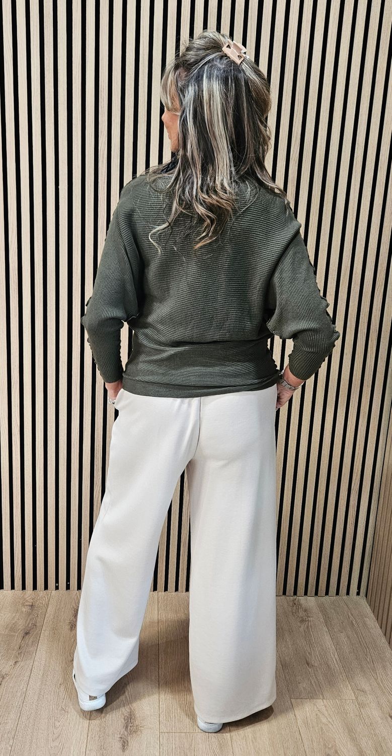 Ribbed Batwing Jumper – Khaki