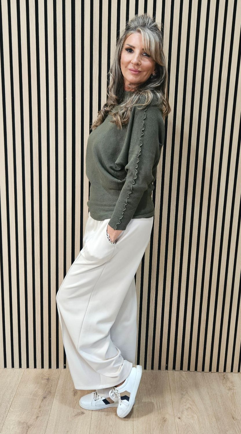 Ribbed Batwing Jumper – Khaki