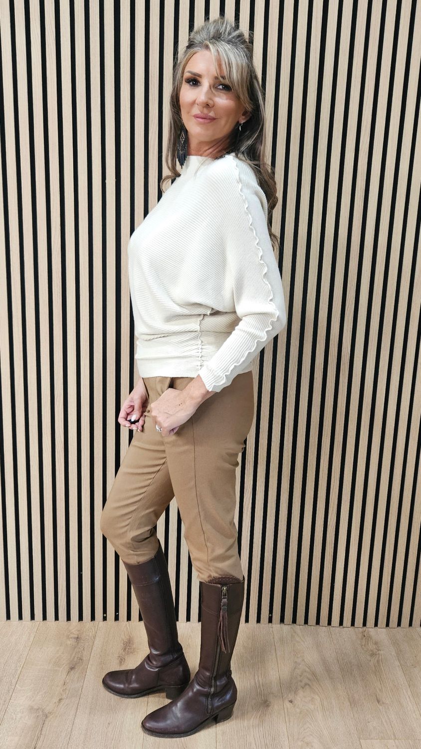 Ribbed Batwing Jumper – Stone
