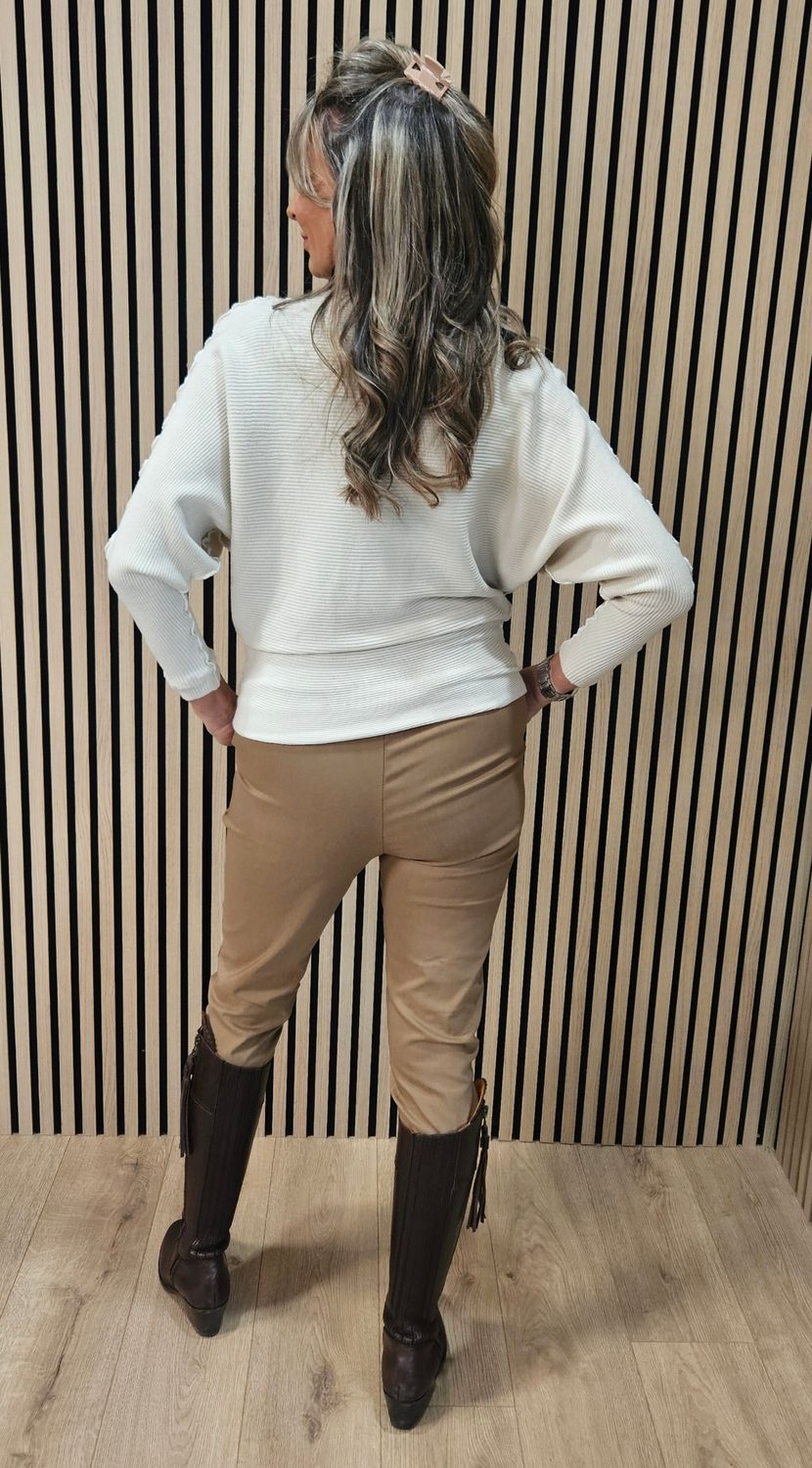 Ribbed Batwing Jumper – Stone