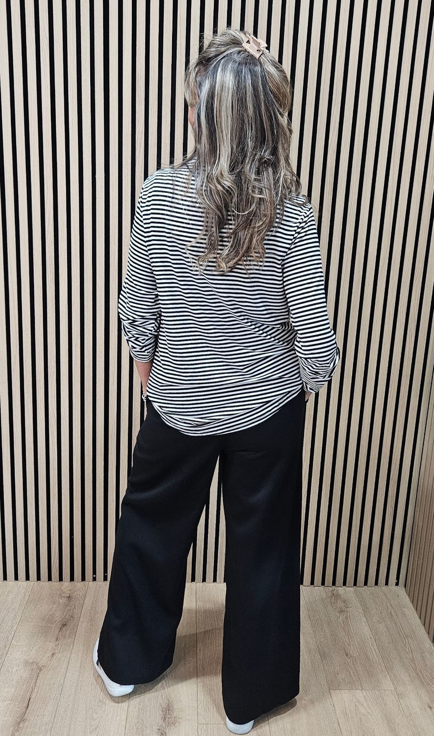 Striped High-Neck Stretch Top – Black/White