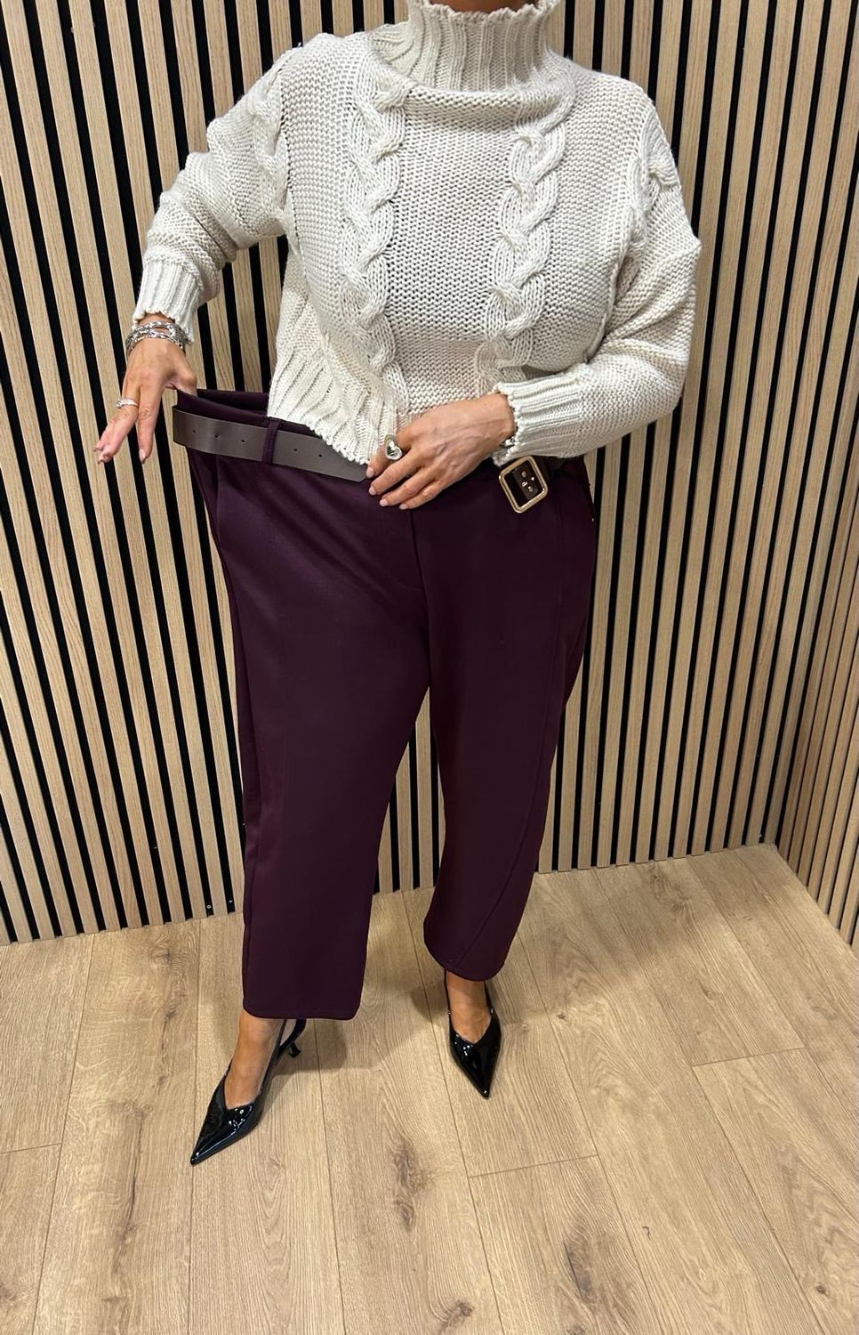 Pleated Front Stretch Trousers - Plum