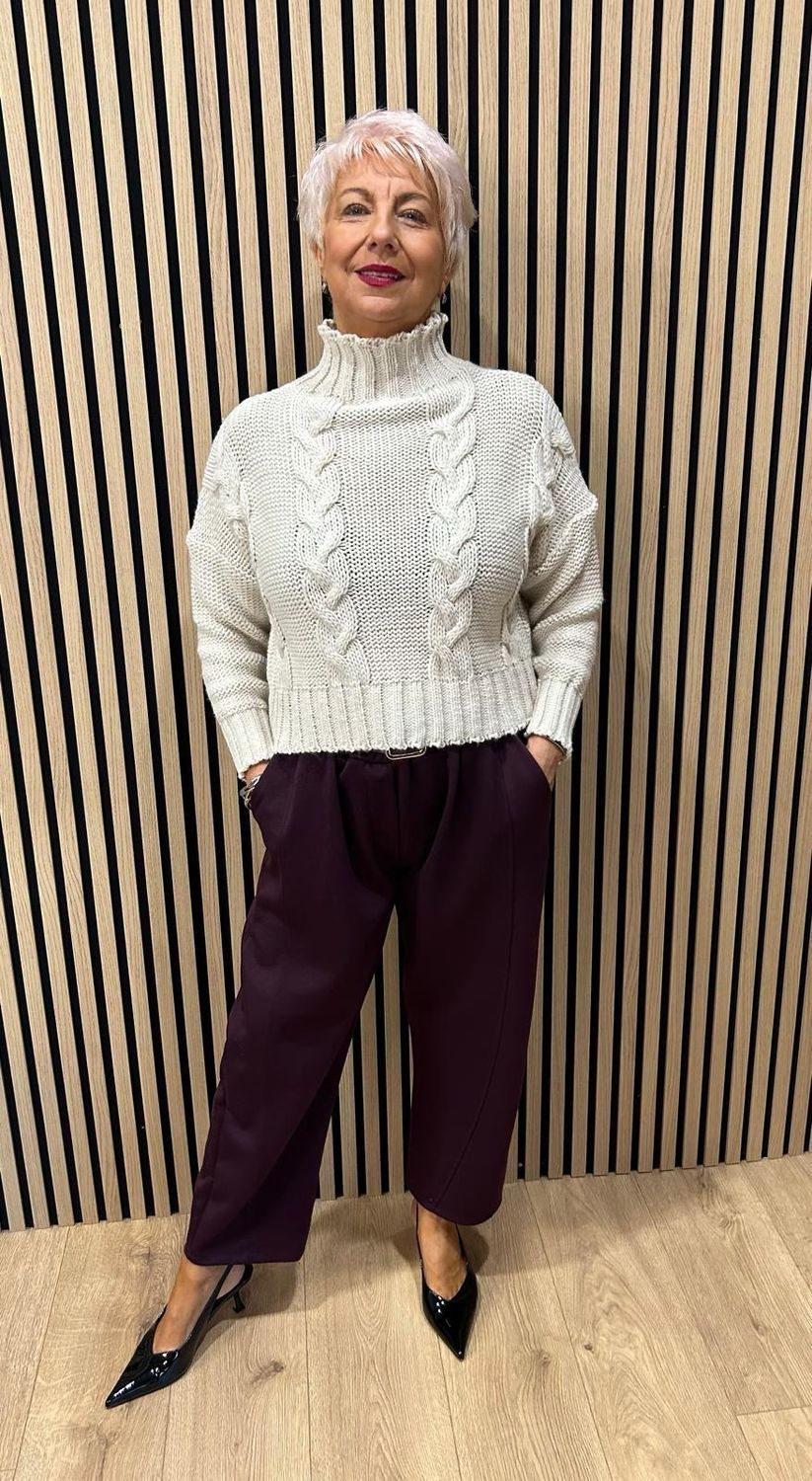 Pleated Front Stretch Trousers - Plum