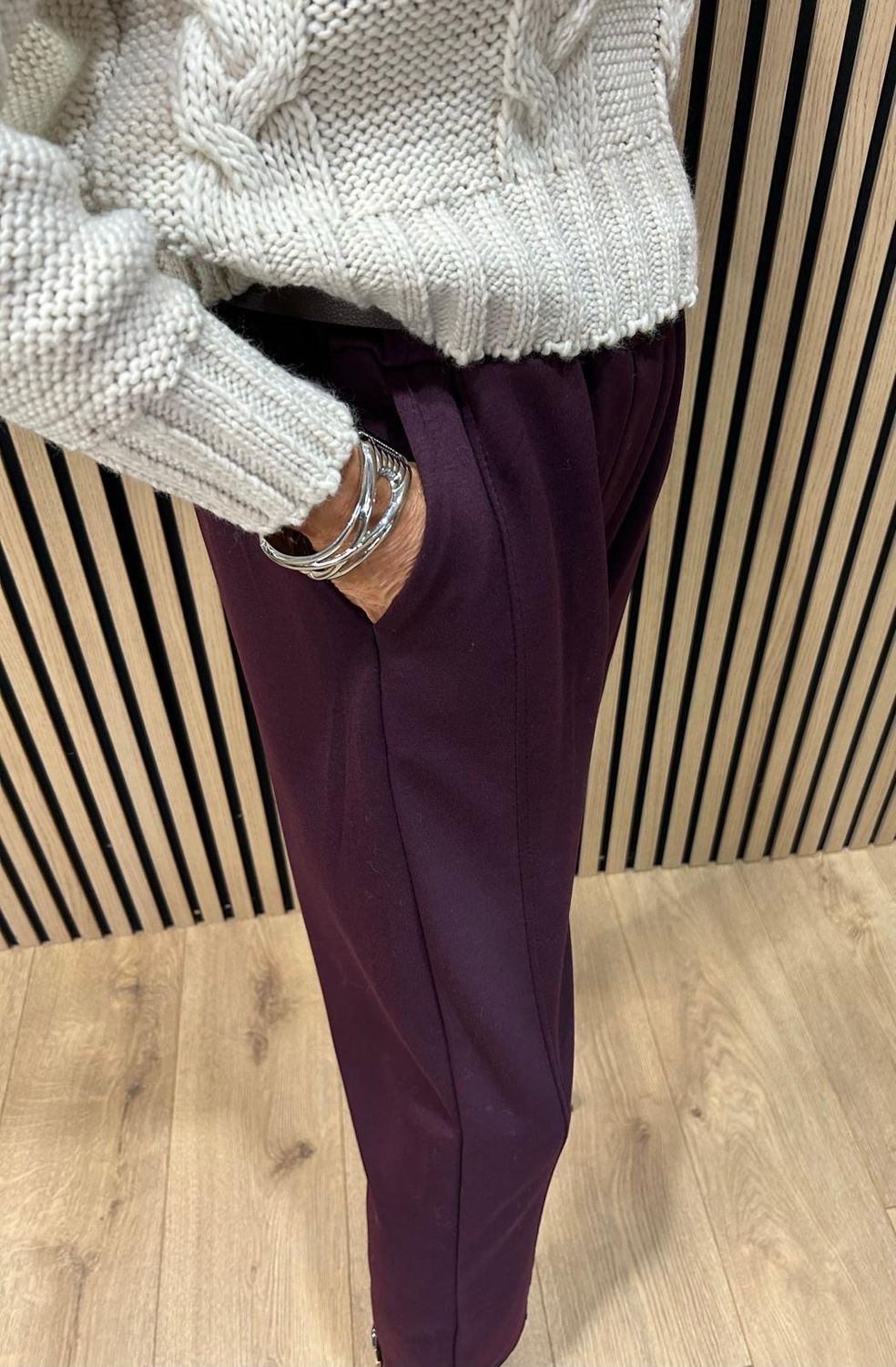 Pleated Front Stretch Trousers - Plum