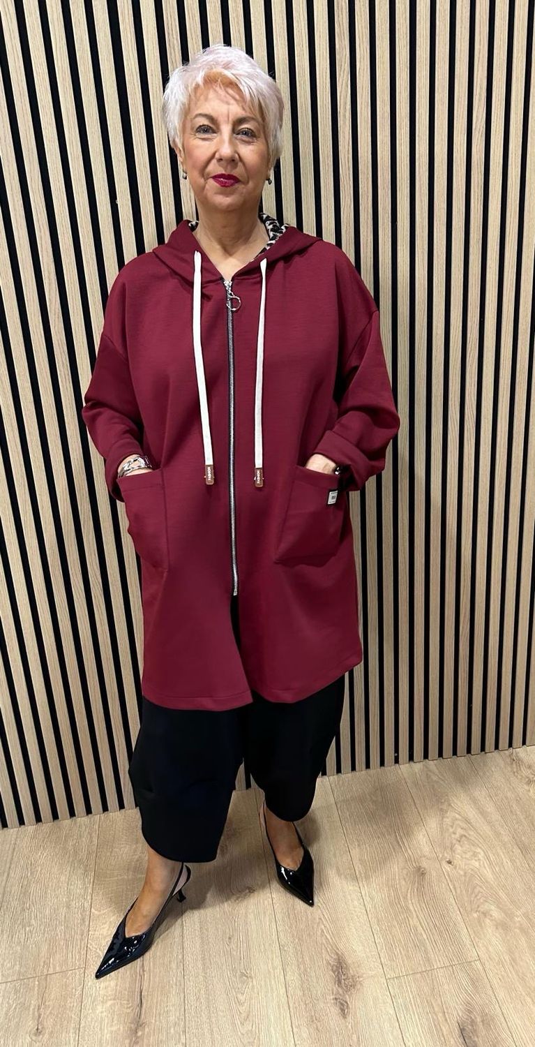 Longline - Zip Up Hooded Jacket - Burgundy