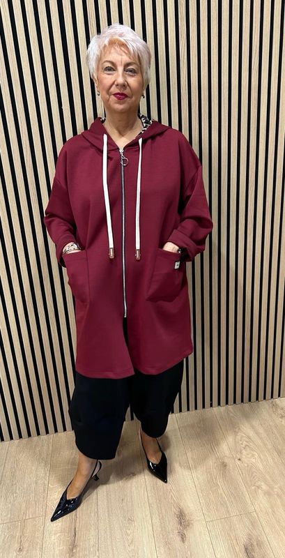 Longline - Zip Up Hooded Jacket - Burgundy
