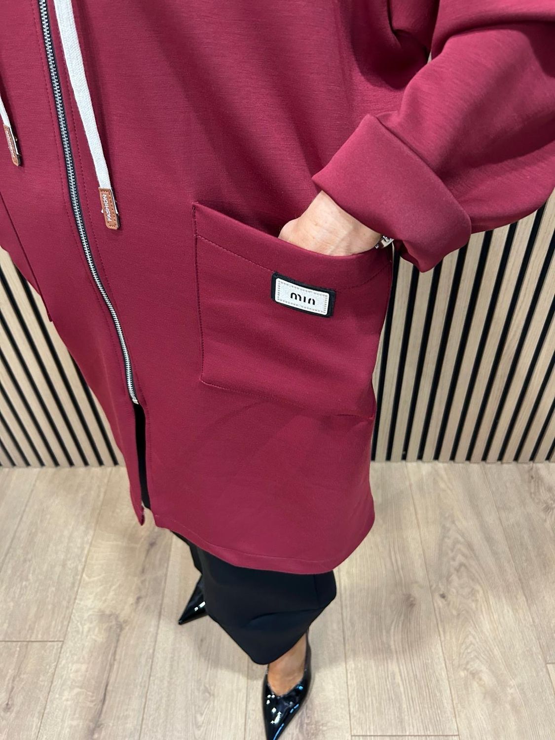 Longline - Zip Up Hooded Jacket - Burgundy