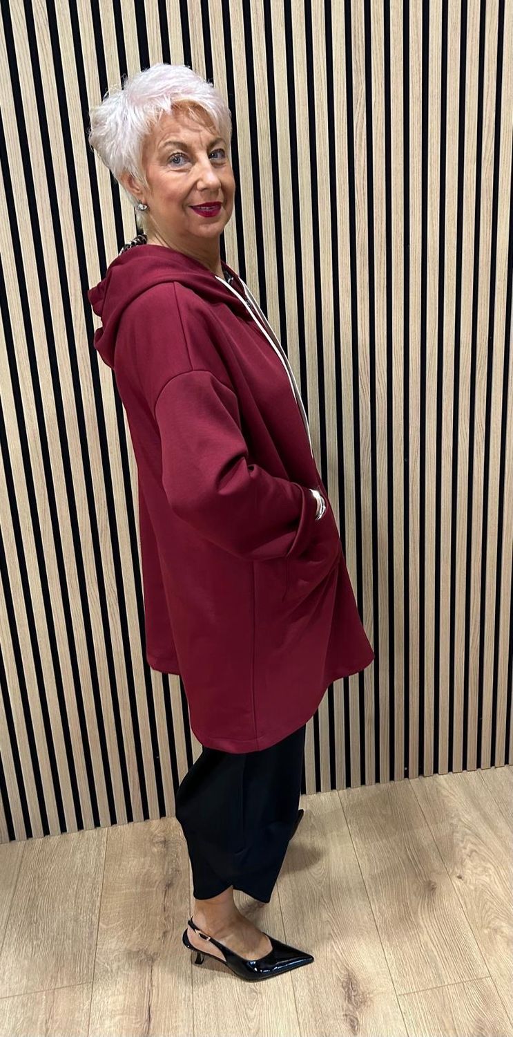 Longline - Zip Up Hooded Jacket - Burgundy