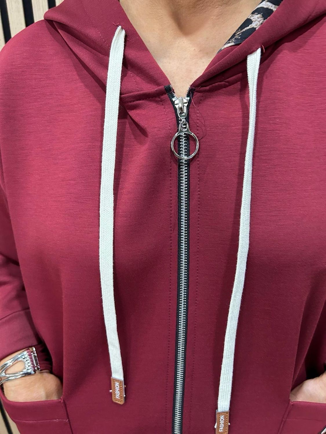 Longline - Zip Up Hooded Jacket - Burgundy