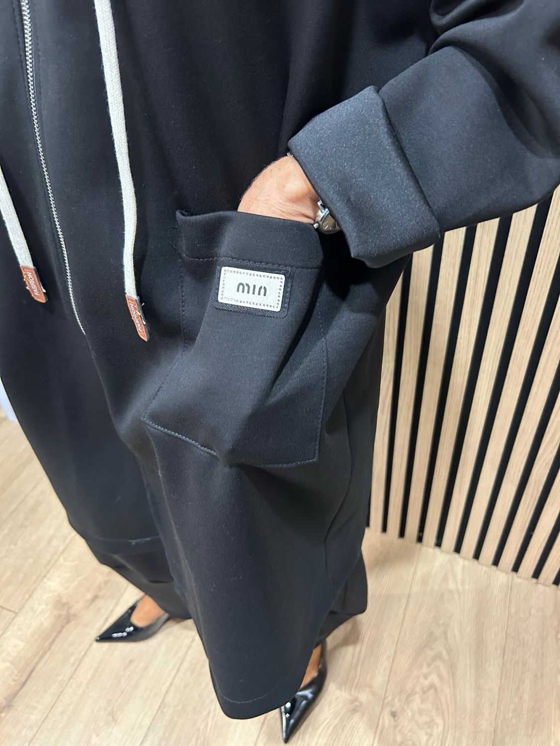 Longline - Zip Up Hooded Jacket - Black