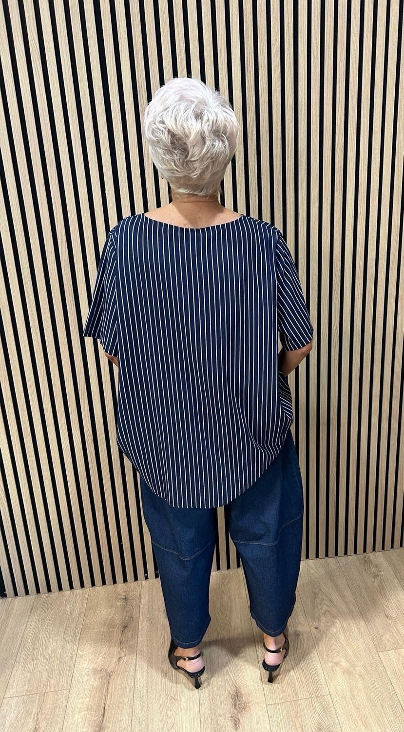 Stripe Panel Relaxed Fit Top - Navy/White