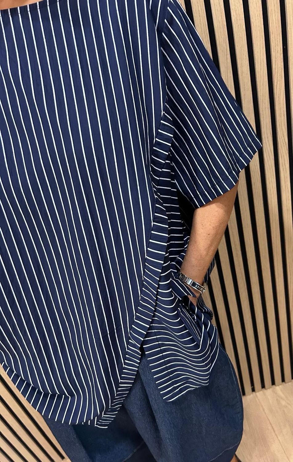Stripe Panel Relaxed Fit Top - Navy/White