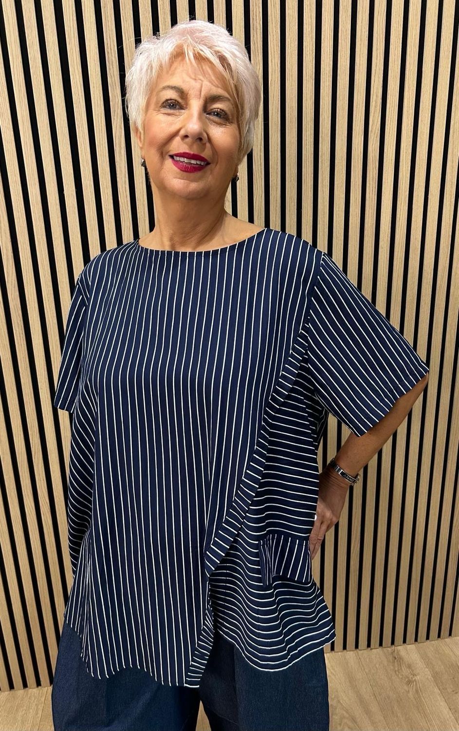 Stripe Panel Relaxed Fit Top - Navy/White