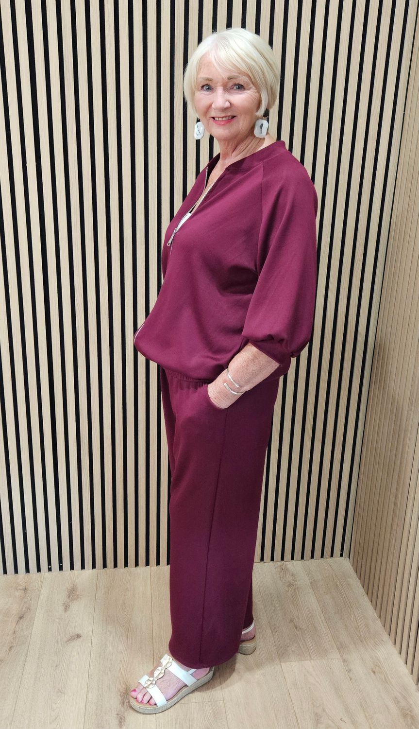 Zip-Up Two-Piece Tracksuit –Burgundy