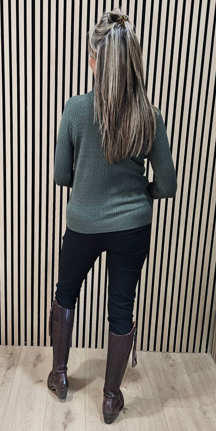 Frill Neck Ribbed Jumper - Khaki