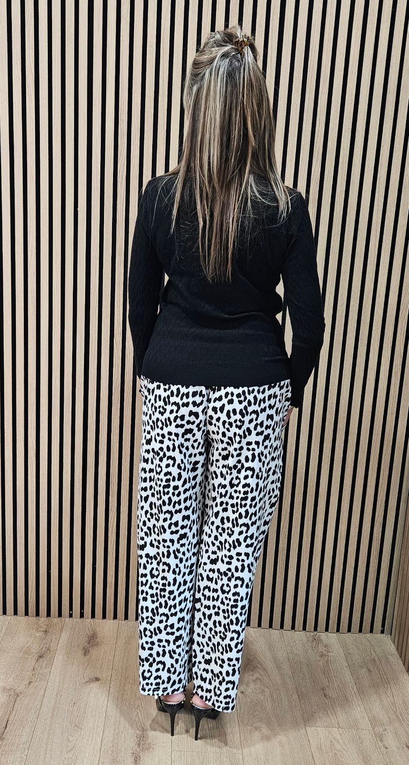 Leopard Print Trousers - White/Black