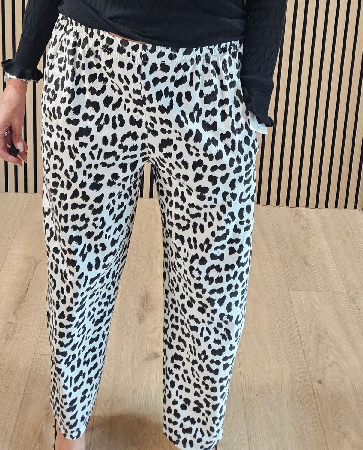 Leopard Print Trousers - White/Black