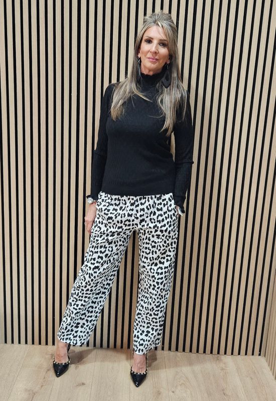 Leopard Print Trousers - White/Black