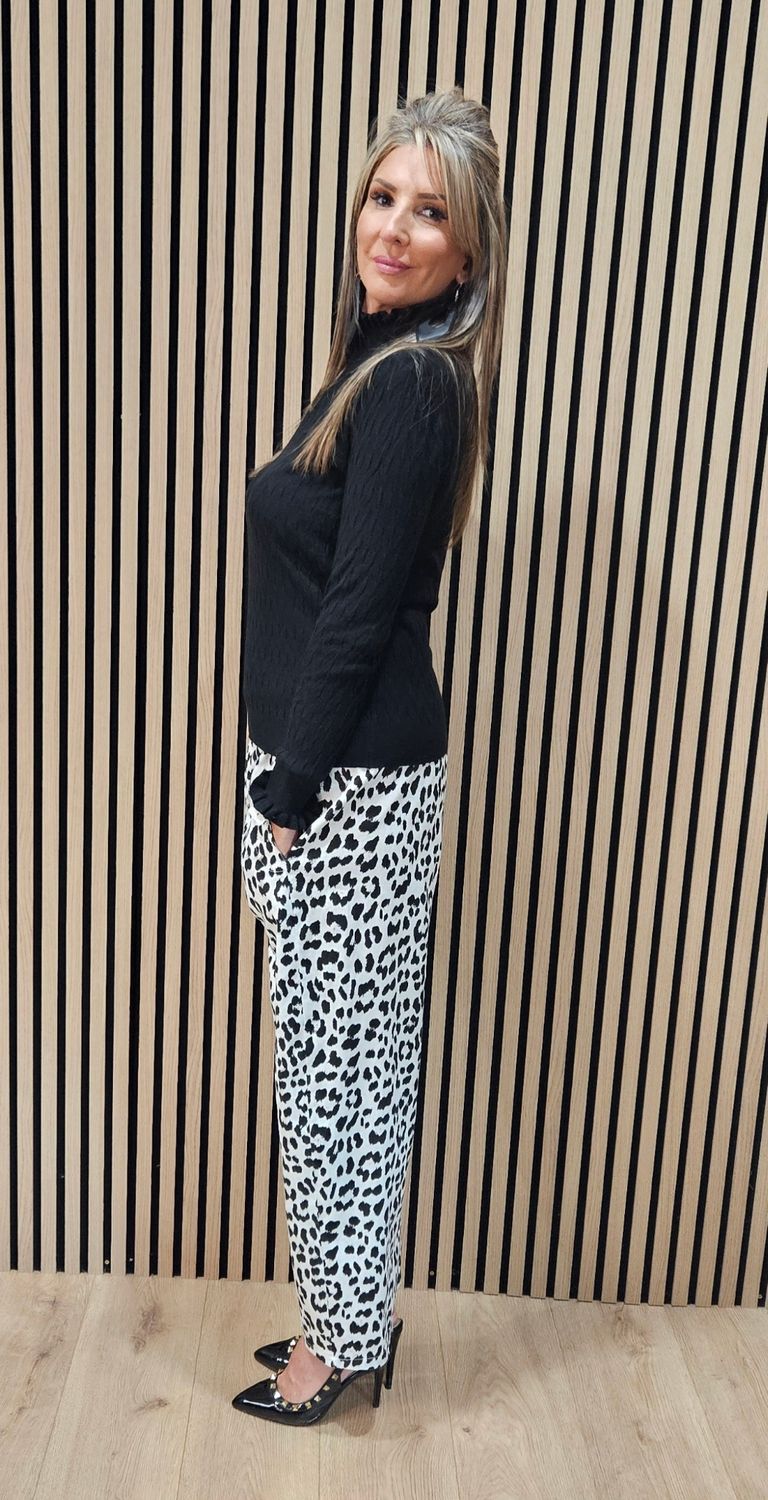 Leopard Print Trousers - White/Black