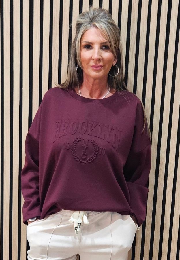 Embossed Brooklyn Jumper - Burgundy