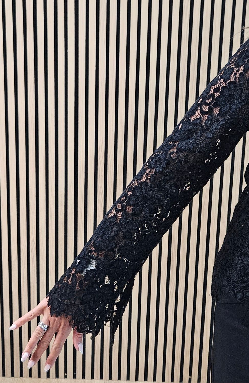 Lace Detail Button Shirt - Black