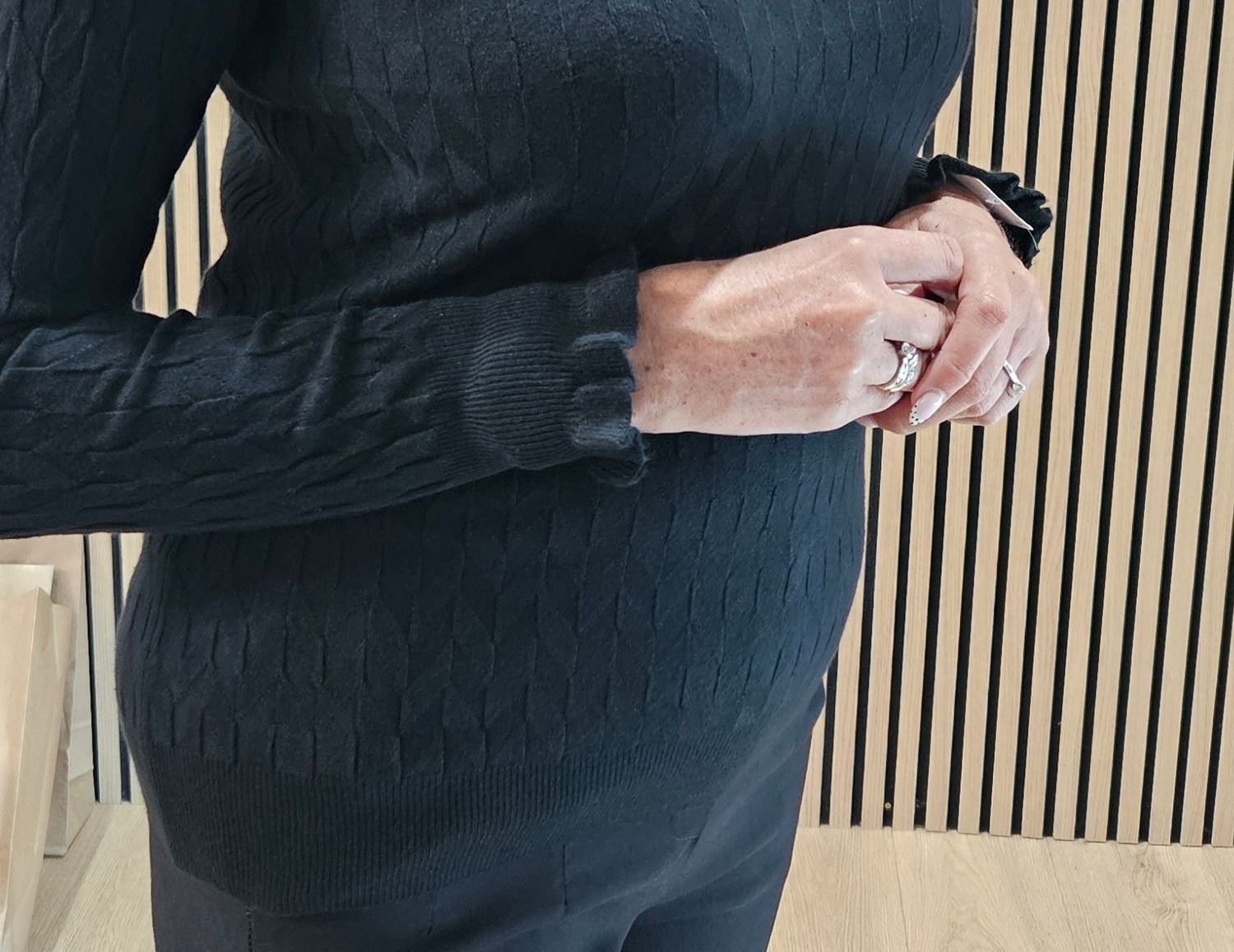 Frill Neck Ribbed Jumper - Black