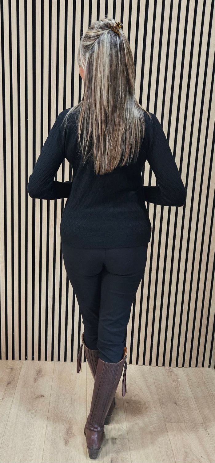 Frill Neck Ribbed Jumper - Black