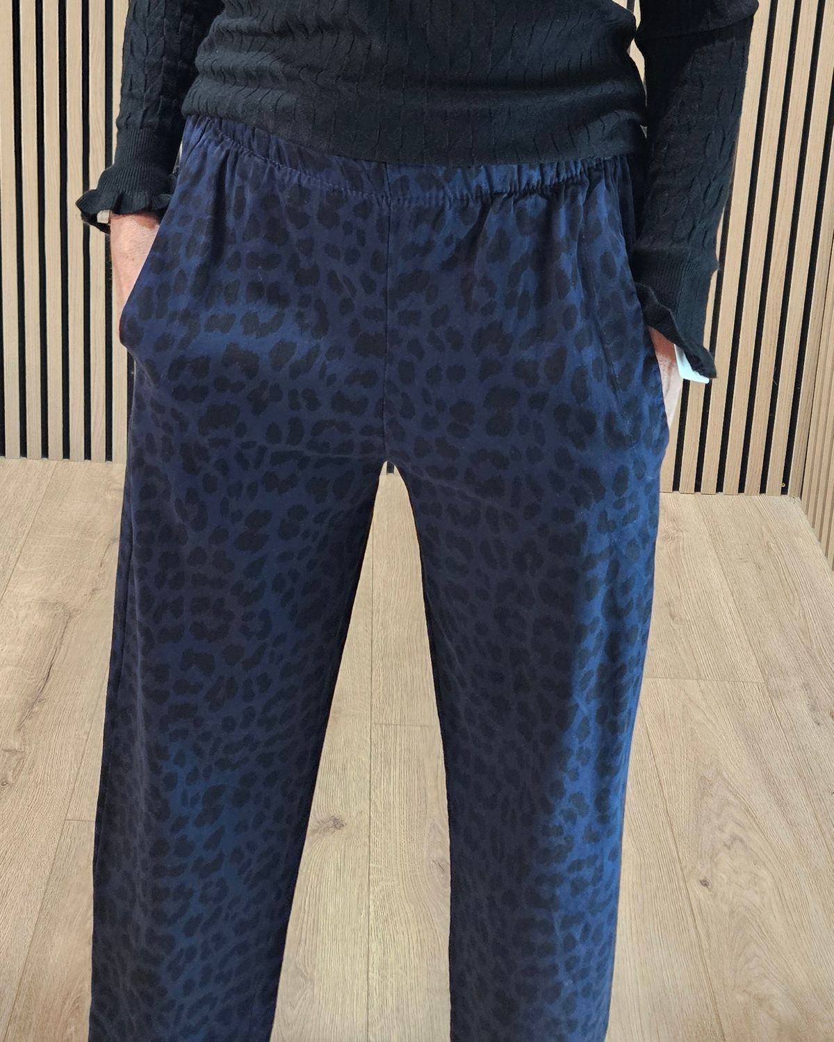 Leopard Print Trousers - Navy/Black