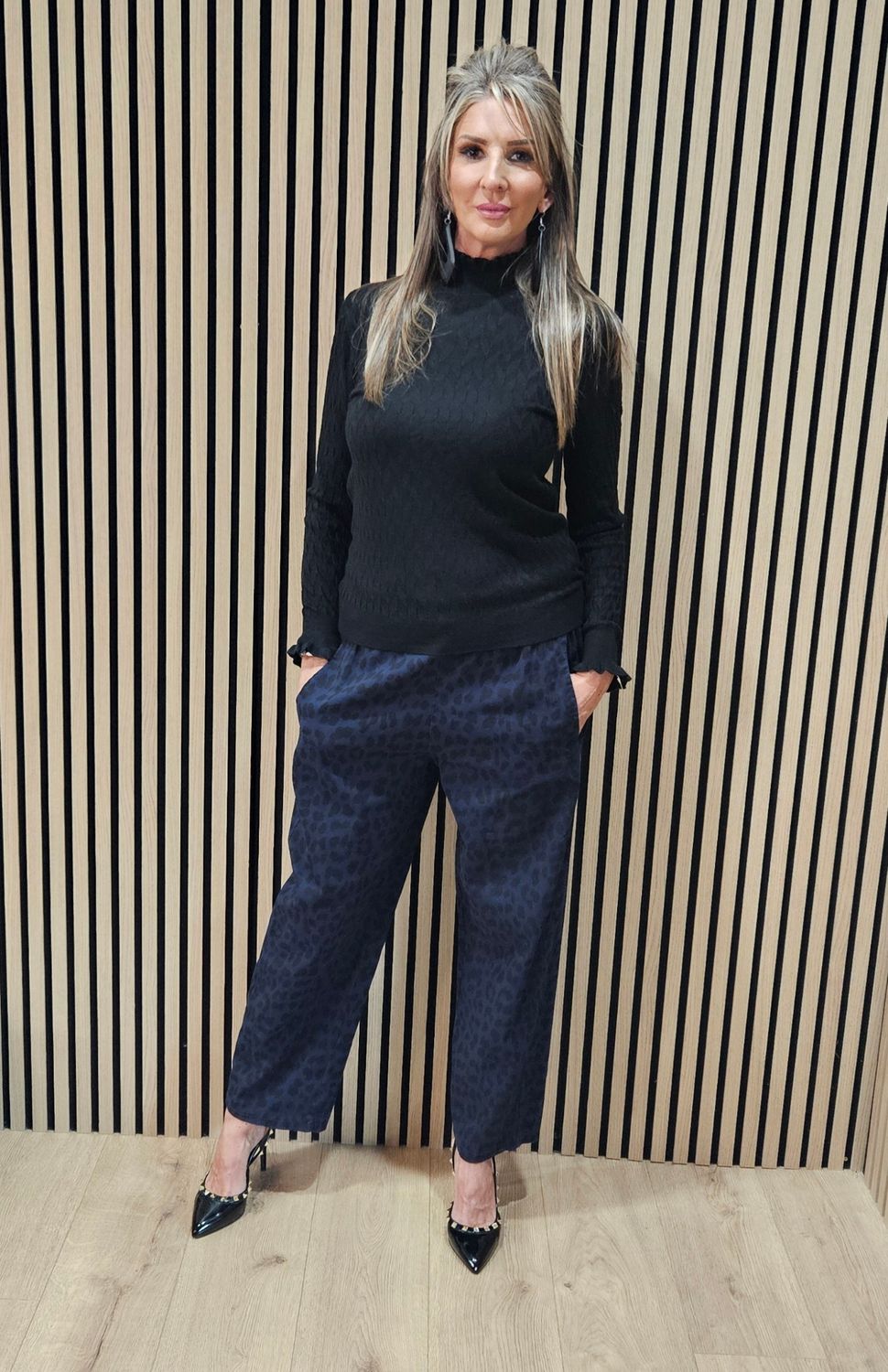 Leopard Print Trousers - Navy/Black