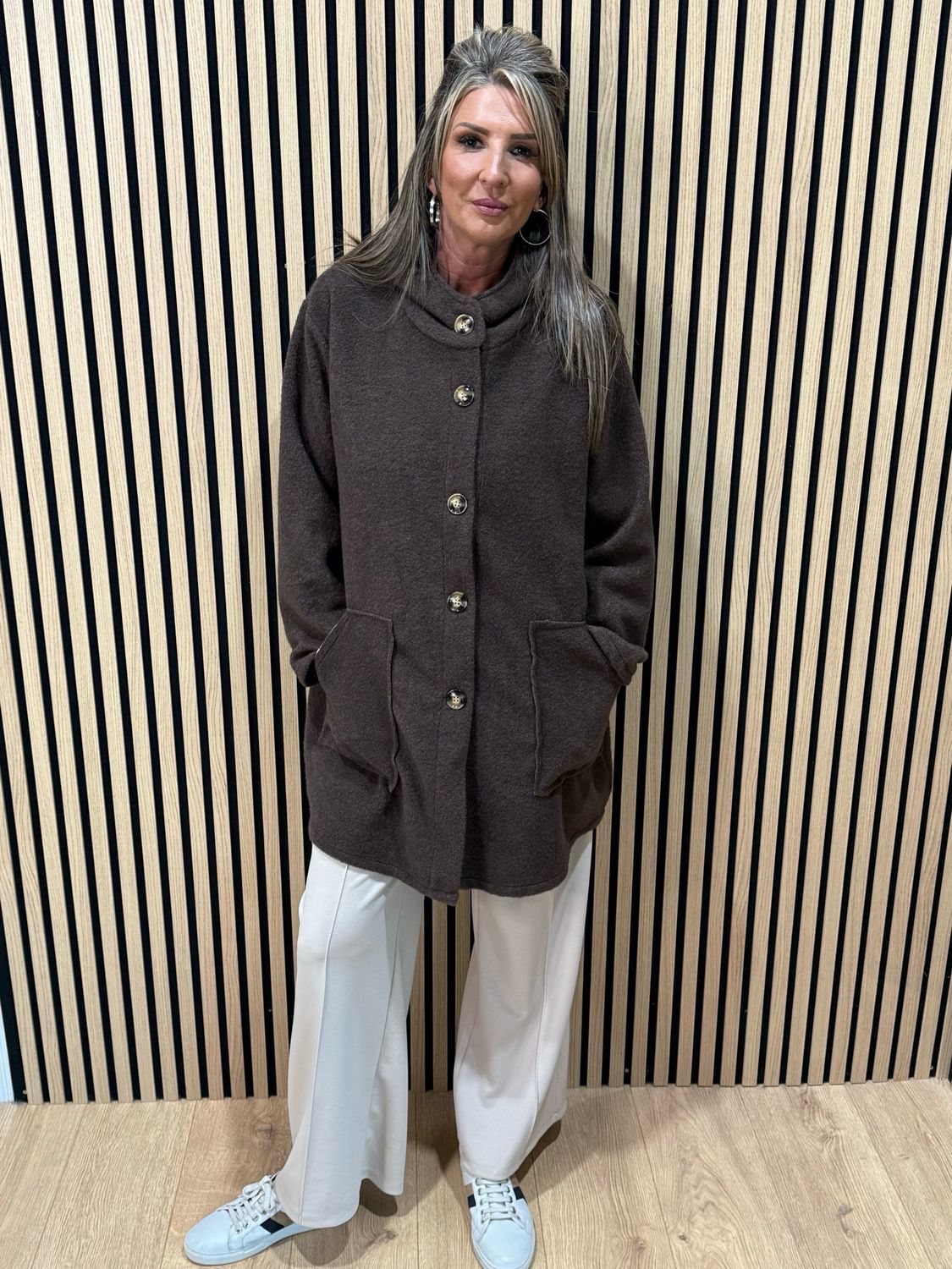Button - Up Hooded Coat - Chocolate
