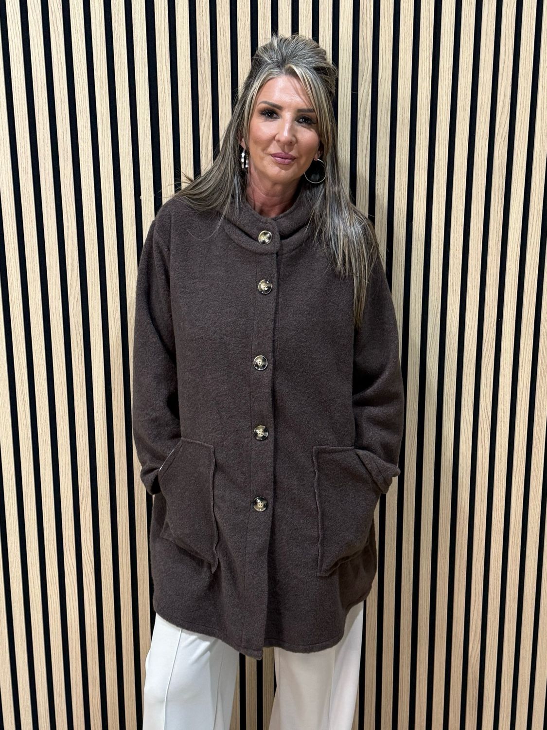 Button - Up Hooded Coat - Chocolate