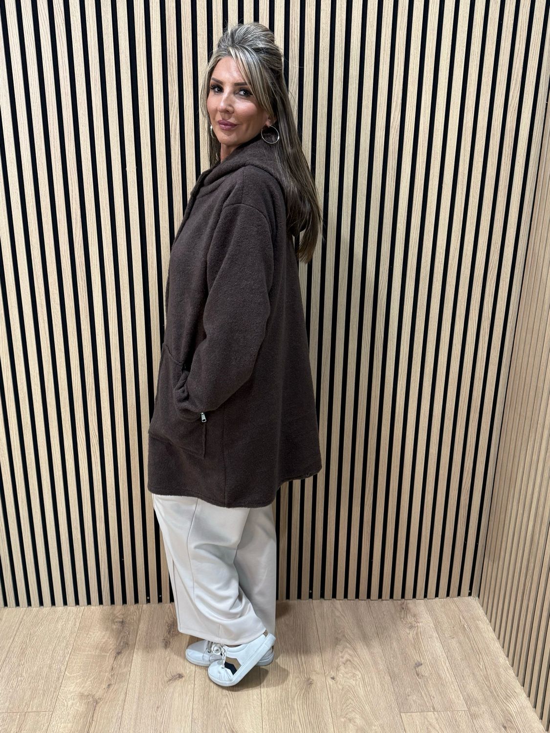 Button - Up Hooded Coat - Chocolate