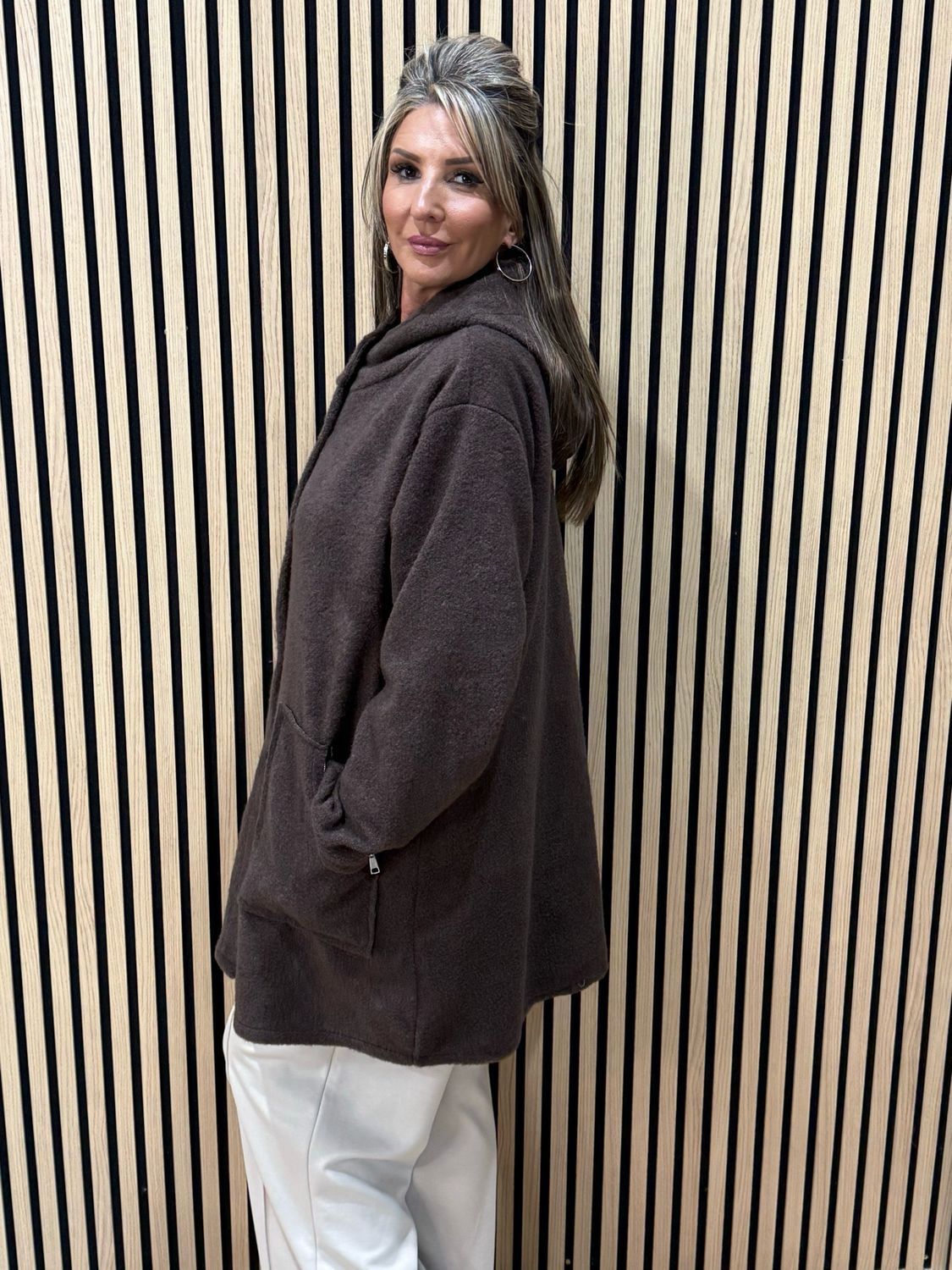 Button - Up Hooded Coat - Chocolate