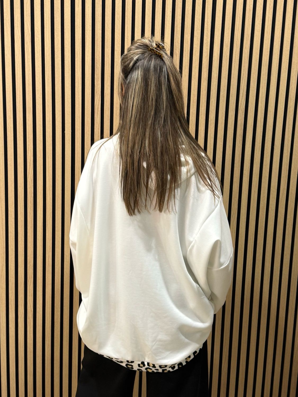 Oversized Leopard Trim Hoodie - White