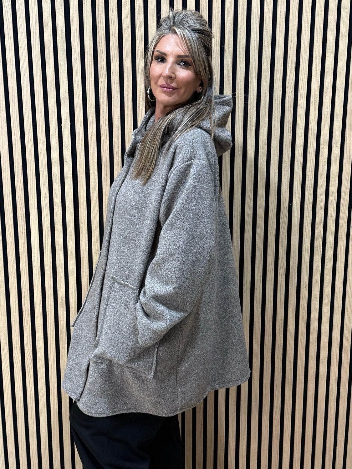 Button - Up Hooded Coat - Oatmeal