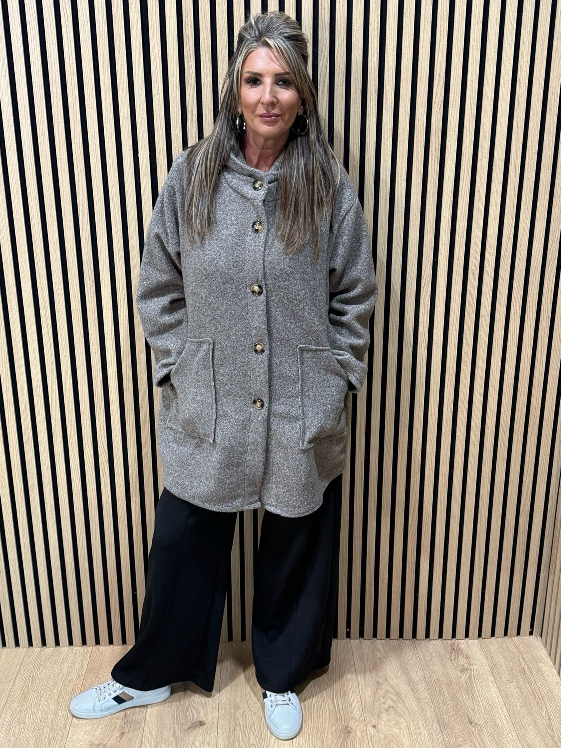 Button - Up Hooded Coat - Oatmeal