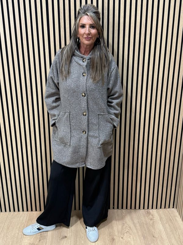Button - Up Hooded Coat - Oatmeal