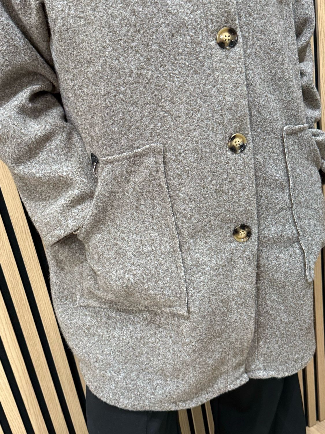 Button - Up Hooded Coat - Oatmeal