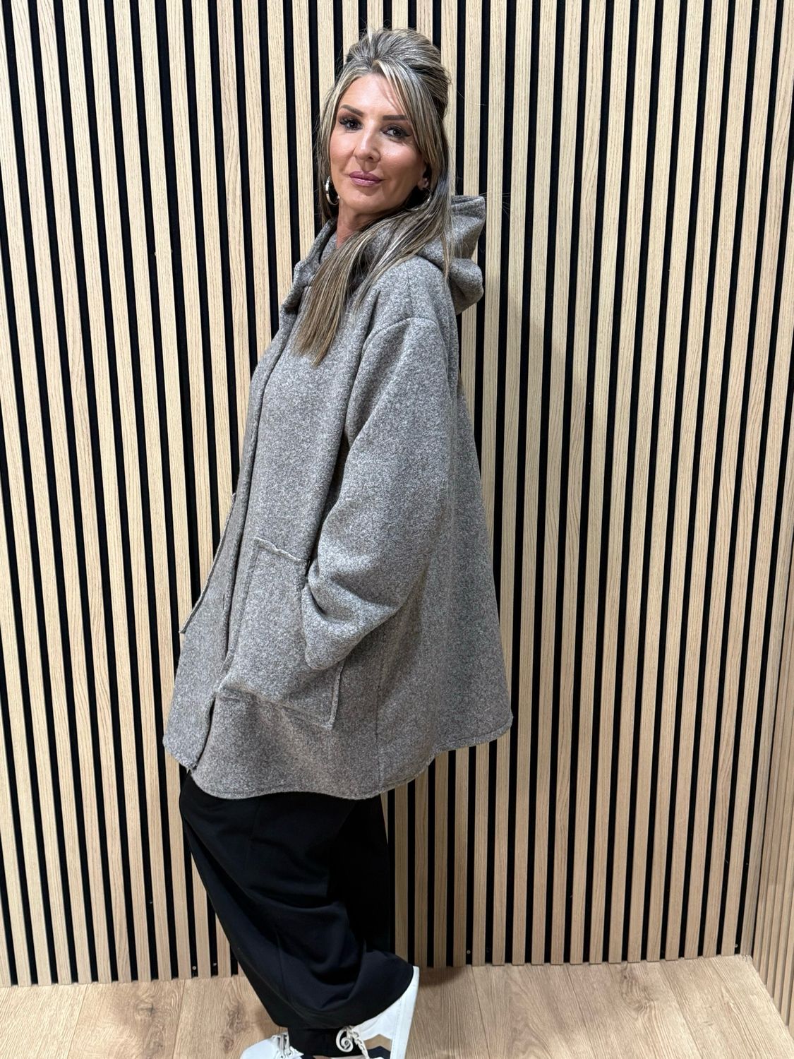 Button - Up Hooded Coat - Oatmeal