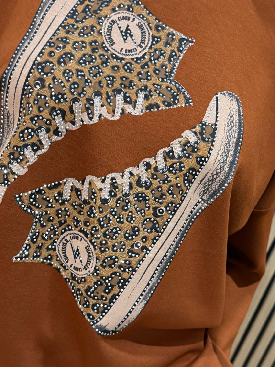 Leopard Trained Embellished Jumper - Rust