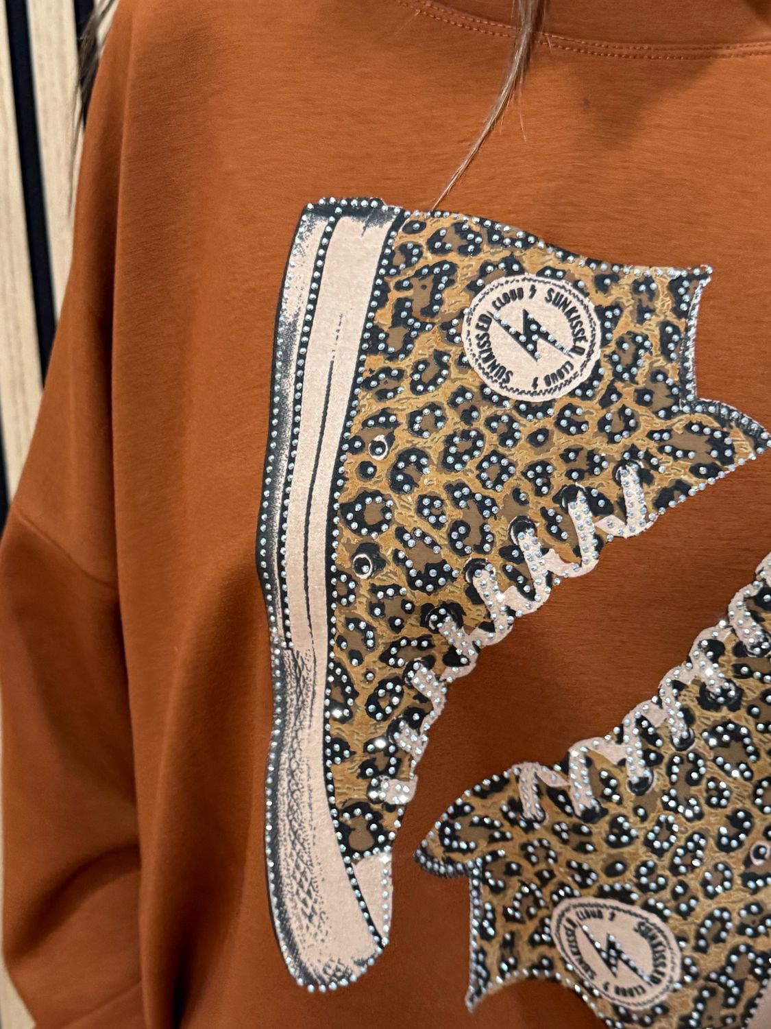 Leopard Trained Embellished Jumper - Rust