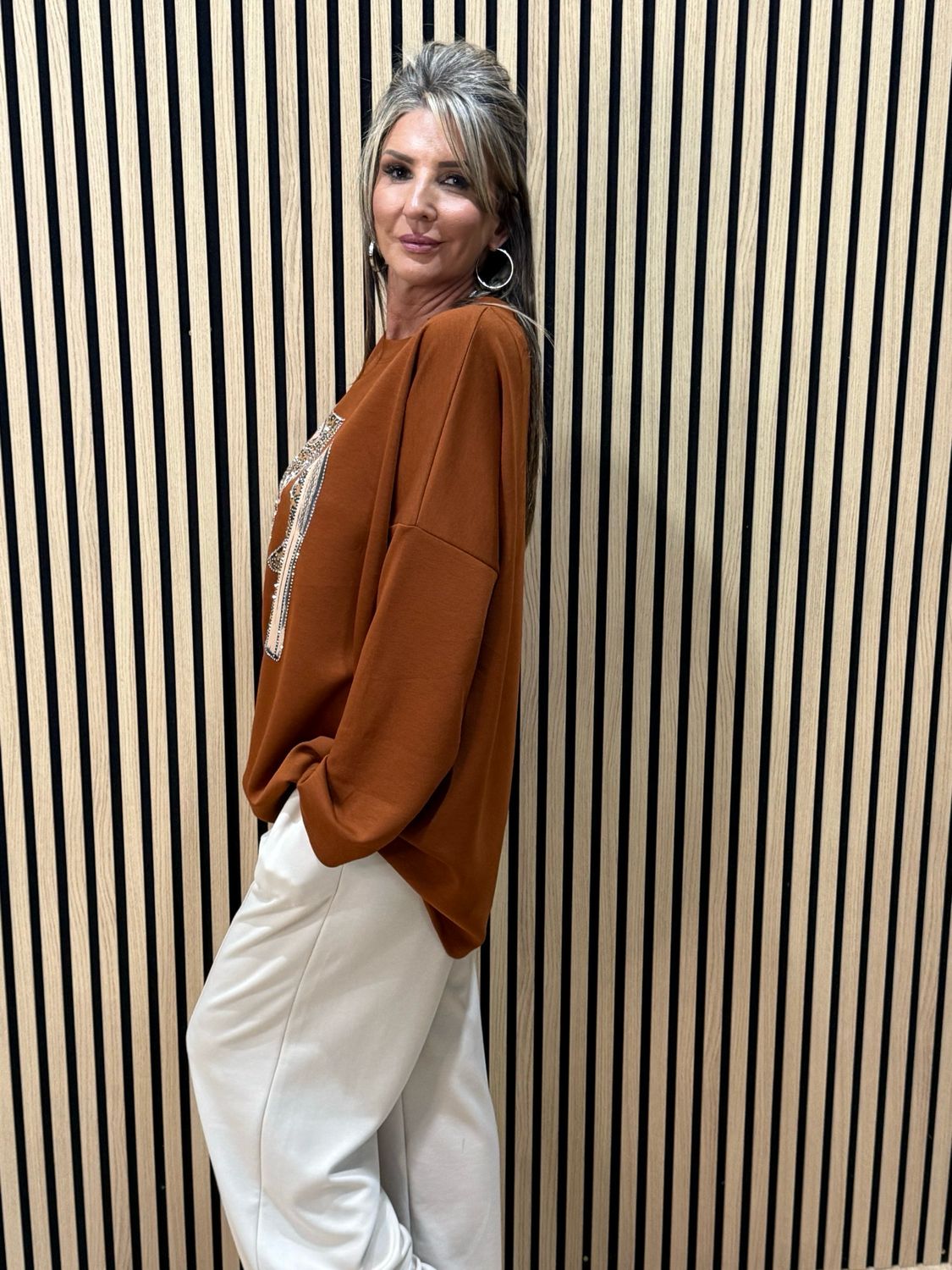 Leopard Trained Embellished Jumper - Rust