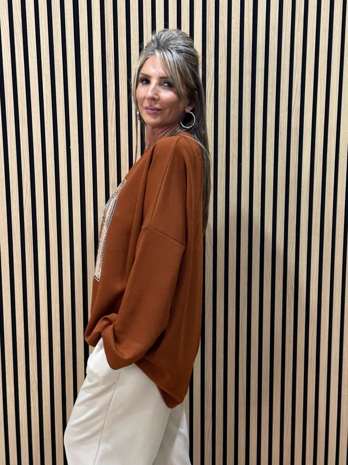 Leopard Trained Embellished Jumper - Rust