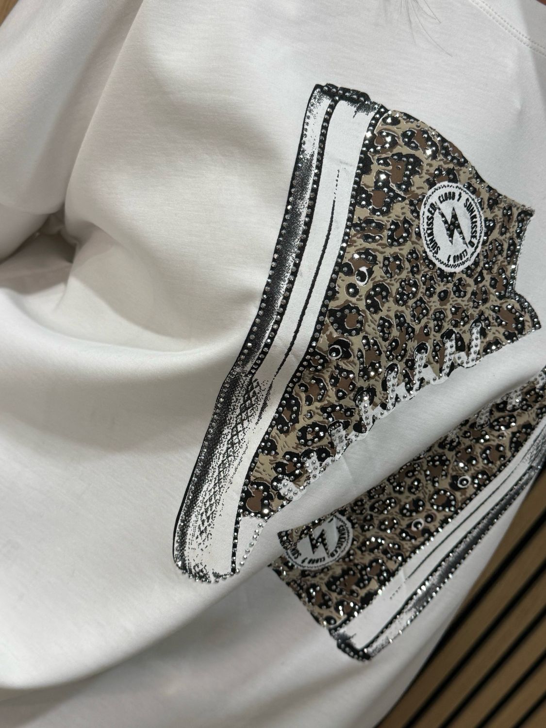 Leopard Trainer Embellished Jumper - White