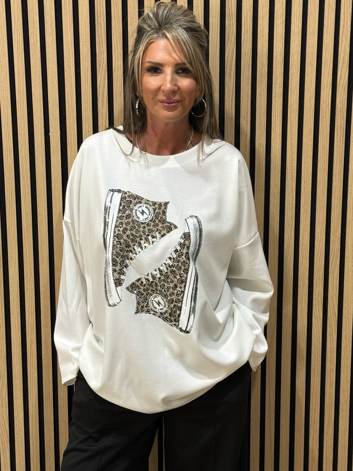 Leopard Trainer Embellished Jumper - White