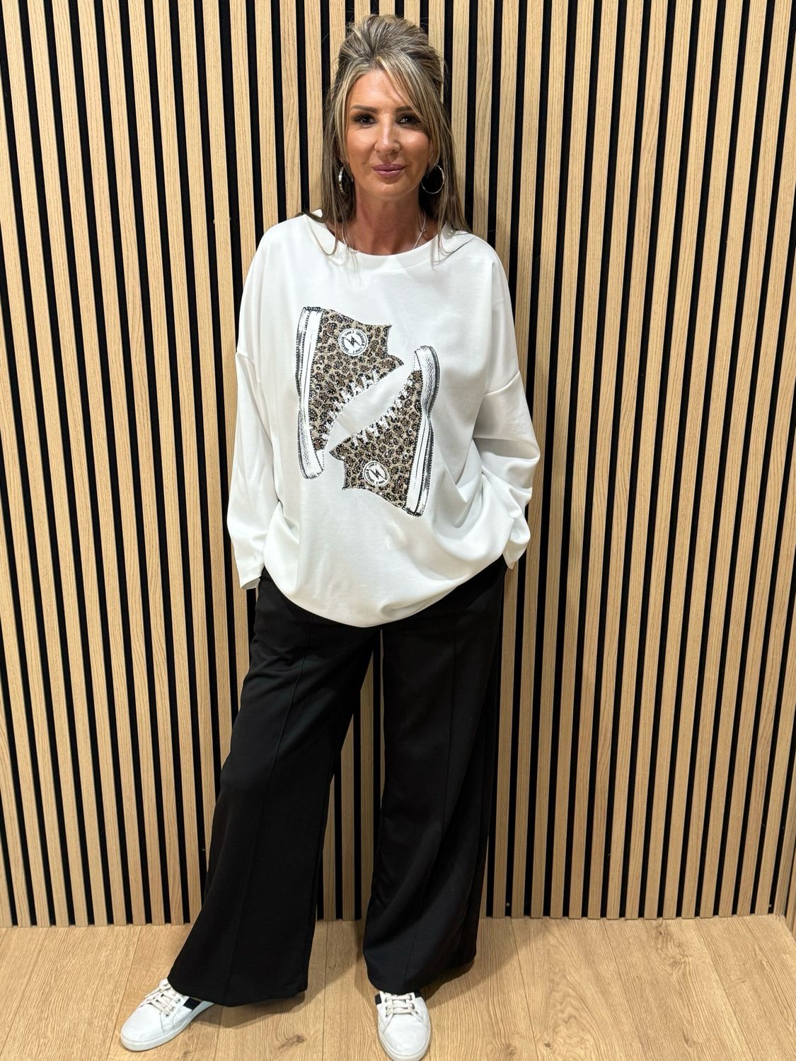 Leopard Trainer Embellished Jumper - White